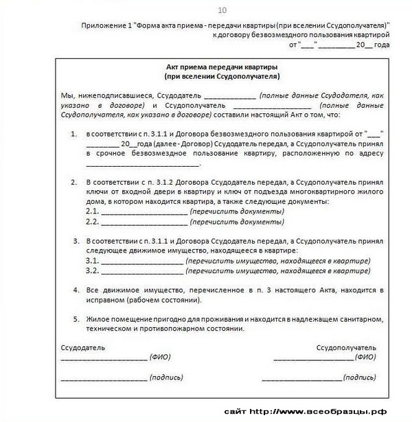 безвозмездное пользование квартирой